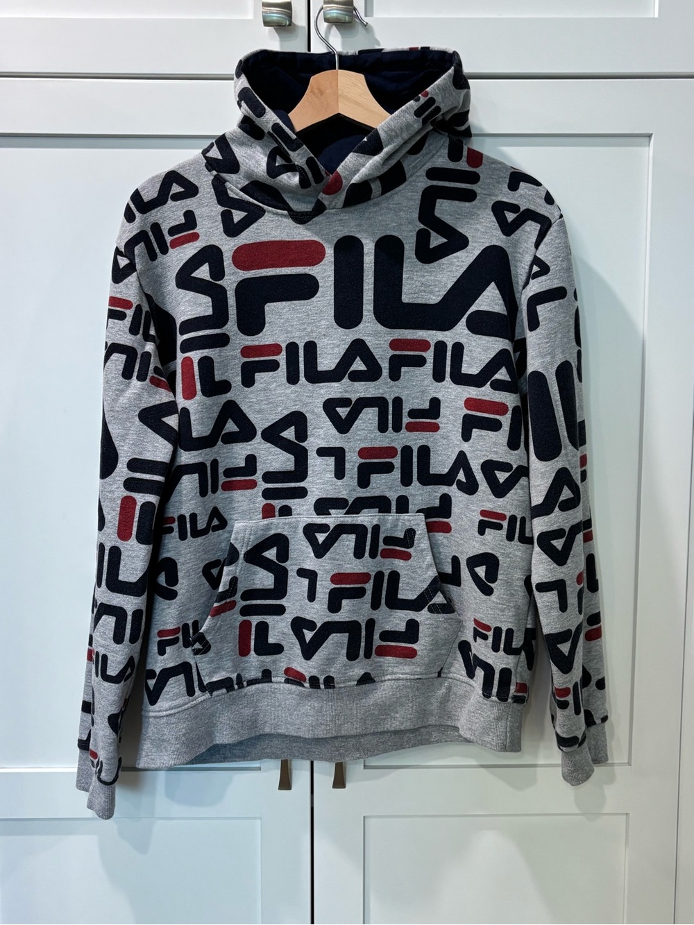 FILA Kids XXL (18/20) Grey All-Over Logo Hoodie
